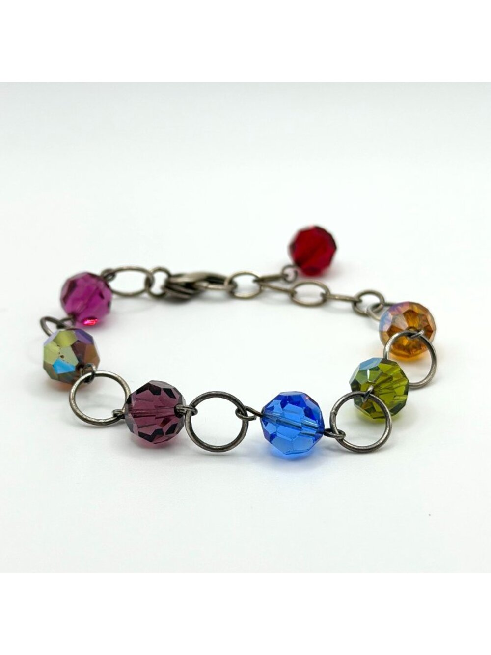 Emily Ray 925 Sterling Silver Bracelet With Multicolor Faceted Glass